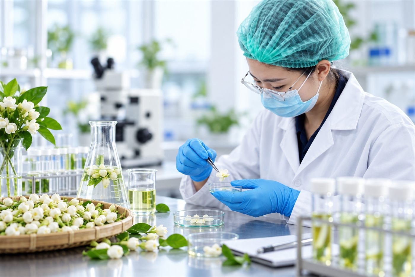 Biotechnology research with jasmine-derived materials in Ereky’s laboratory